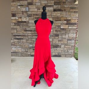 Red Betsy & Adam Sleeveless Ruffle Mermaid Slit Dress